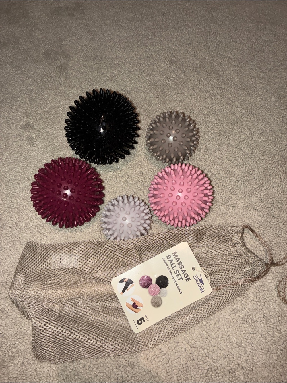 Five-Piece Spiky Massage Ball Set - Black, Pink, Purple, Gray